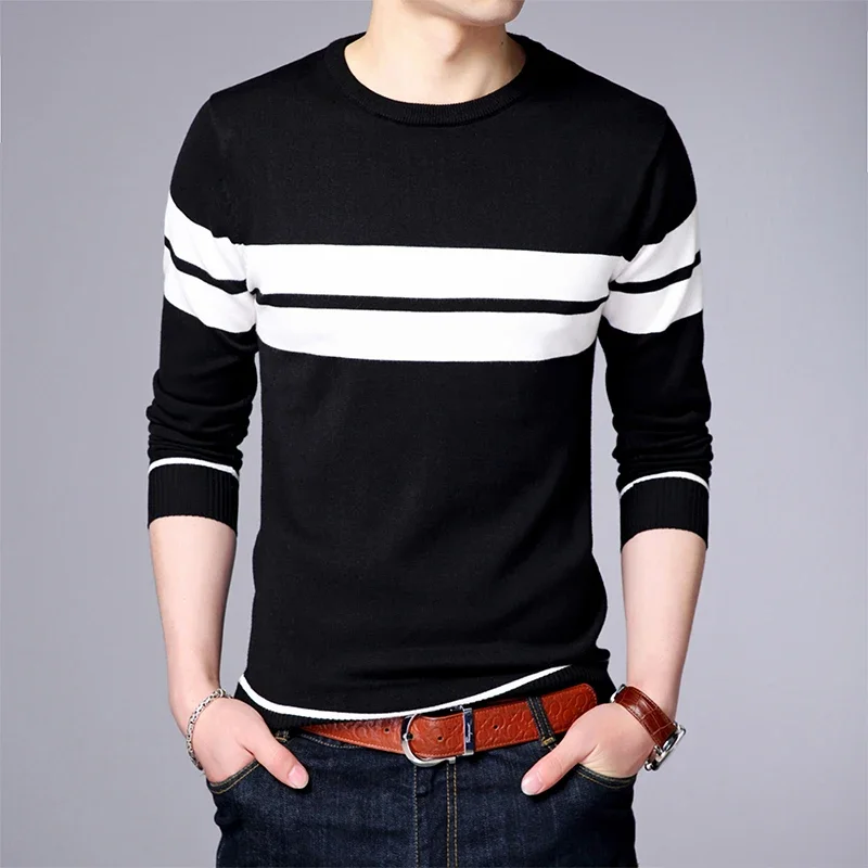 New Men\'s Casual Fashion Long Sleeve Striped Knitted Shirt Breathable and Comfortable Four Seasons Versatile Top