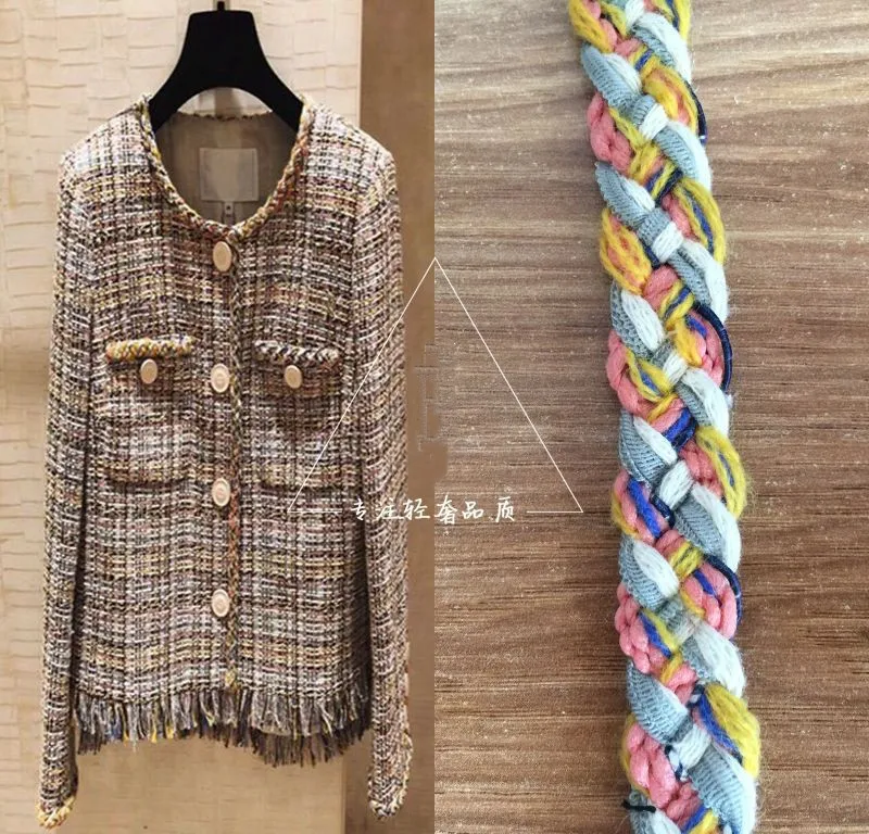 Accesorios decorativos de encaje de Tweed para el hogar, Collar y puños de abrigo de alta gama, colorido, trenzado, pequeño estilo fragante, hecho a