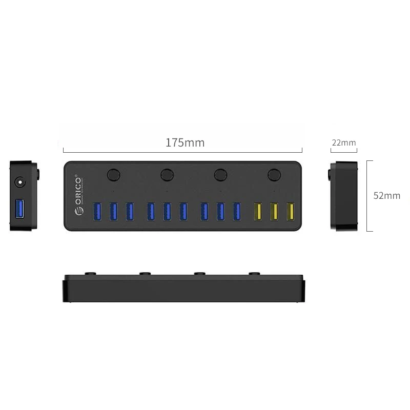 Imagem -04 - Orico Powered Usb Hub Splitter Hub Hub Splitter Extensor Multi-portas Carregamento Rápido com Fonte de Alimentação Interruptor Independente