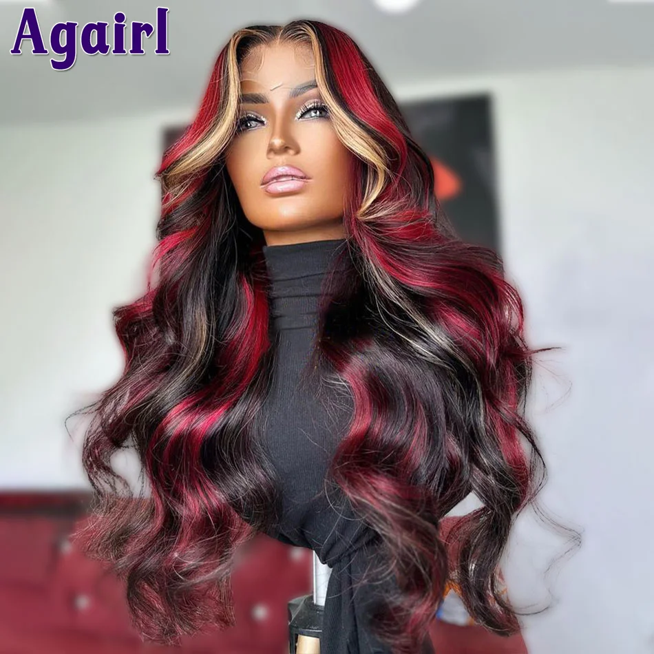 Wig rambut manusia gelombang tubuh siap pakai 13x4 Wig Frontal renda bergelombang 13X6 pirang merah Wig rambut manusia prepluck 6X4 renda UNTUK WANITA HITAM