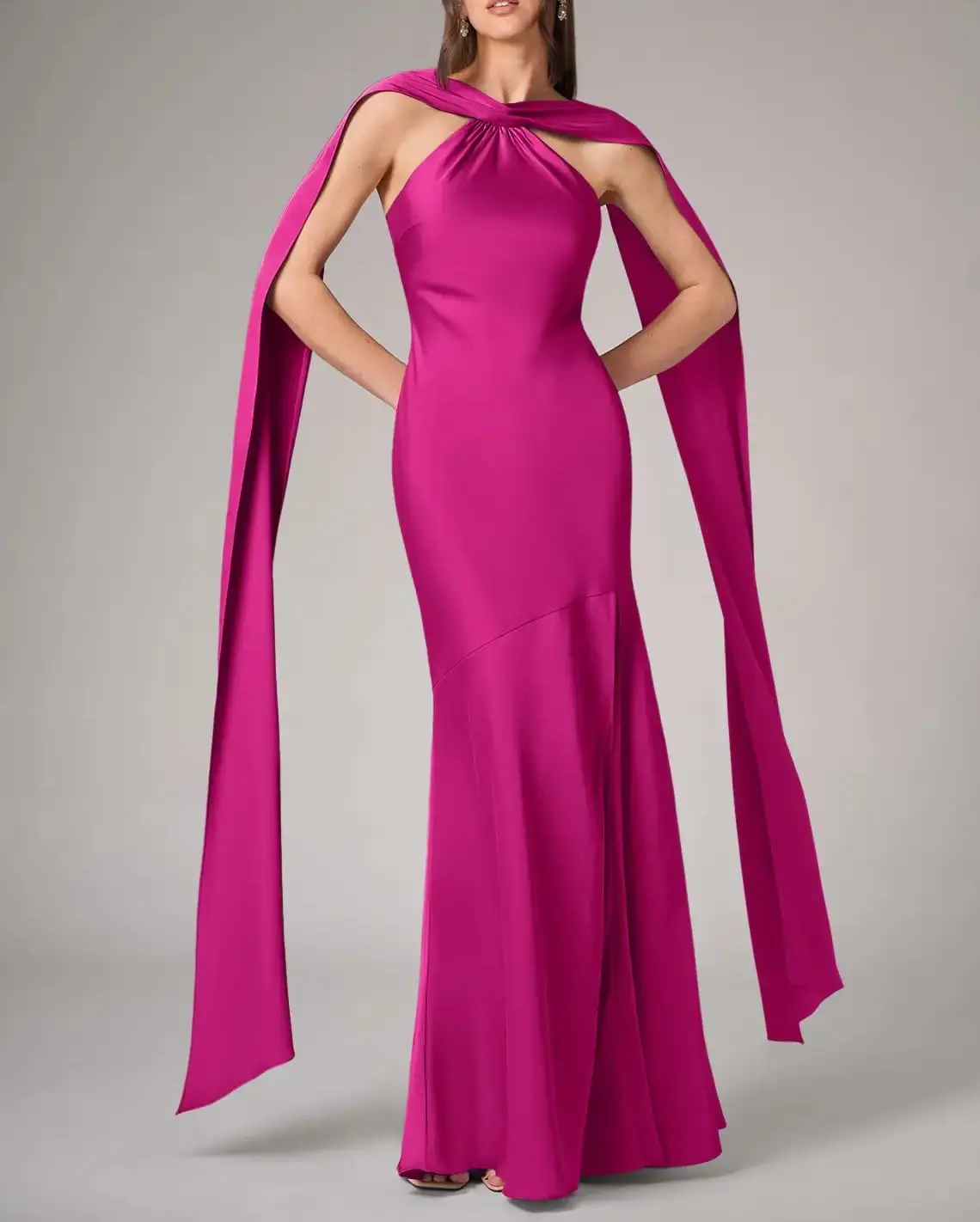 

Women's Satin Halter Bridesmaid Dresses with Slit Mermaid Long Formal Evening Prom Gowns