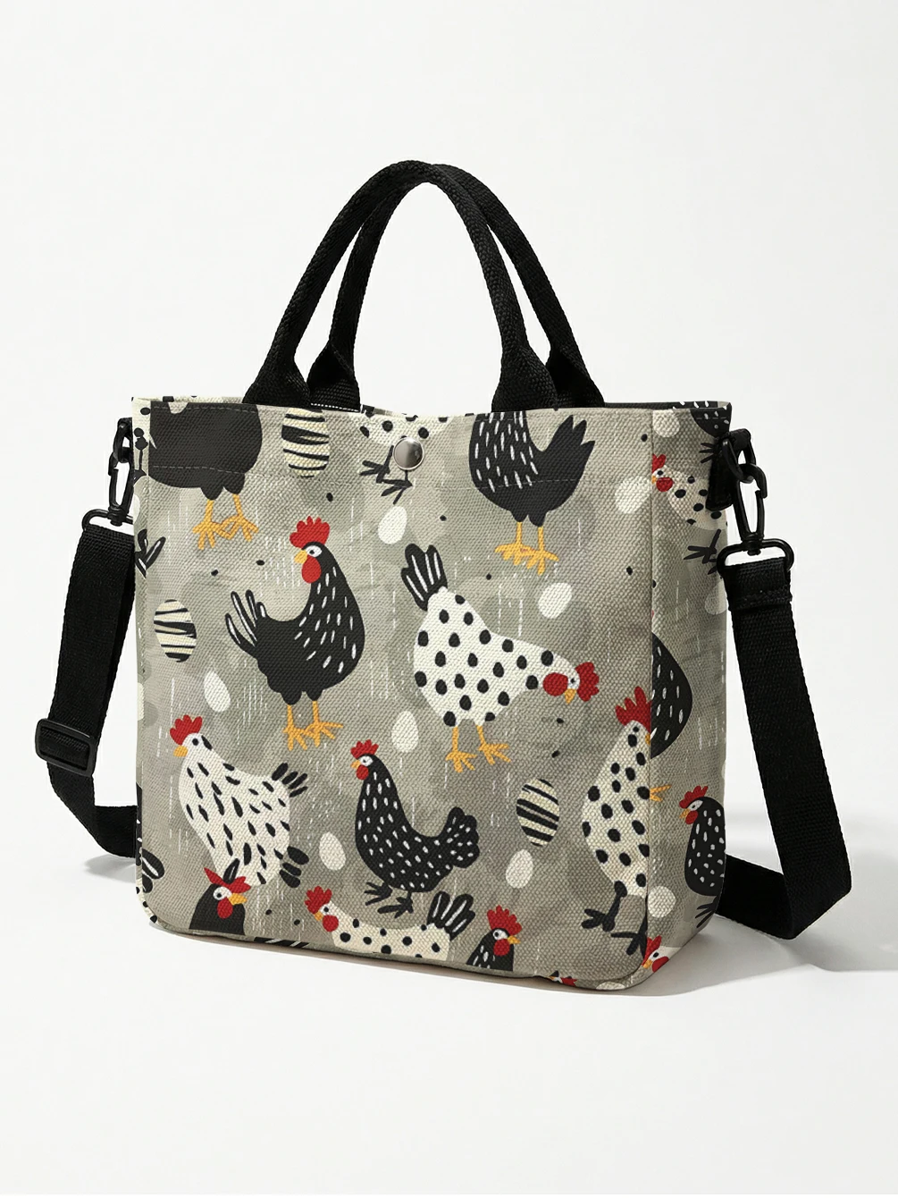 Cute Spotted Hen Chicken Egg Print Canvas Tote Bag Detachable Strap Crossbody Handbag For Women Daily Shopping view 4