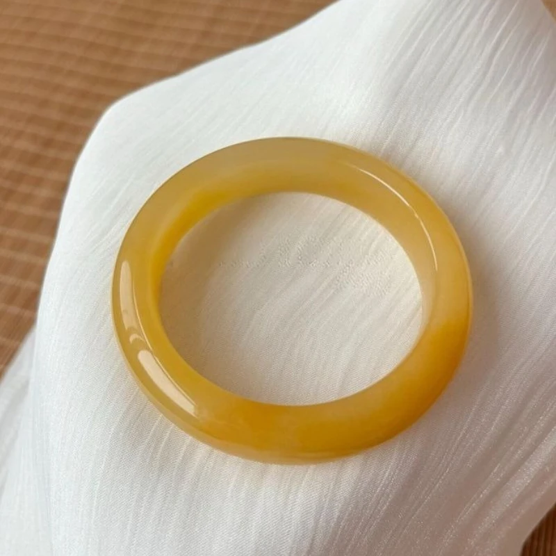 

Natural Ice Yellow Quartzite Jade Flat Strip Bracelet, Suitable for Daily Wear and Jade Bracelet
