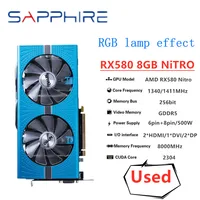 SAPPHIRE-tarjeta gráfica Original RX 580 8G NITRO, tarjeta gráfica de juego RX 580, GDDR5, tarjeta de función de Efecto de lámpara RGB de 256 bits, 35% de descuento