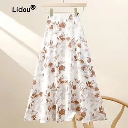 Chiffon Floral Half Length Skirt Summer 2023 New Style Covered Crotch Large Hem Printed Classic High Waisted A-line Skirt