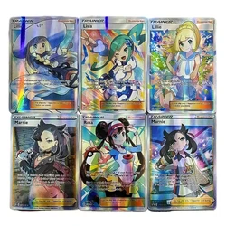 100Pcs/Set Pokemon Cards Lillie Marnie Rosa Erika Lana Anime Game Characters English Version DIY Collection Color Flash Card Toy