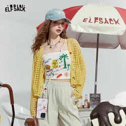 ELFSACK 2024 Summer New Hollow design fashion loose outer wear dopamine knitted sweater thin cardigan women