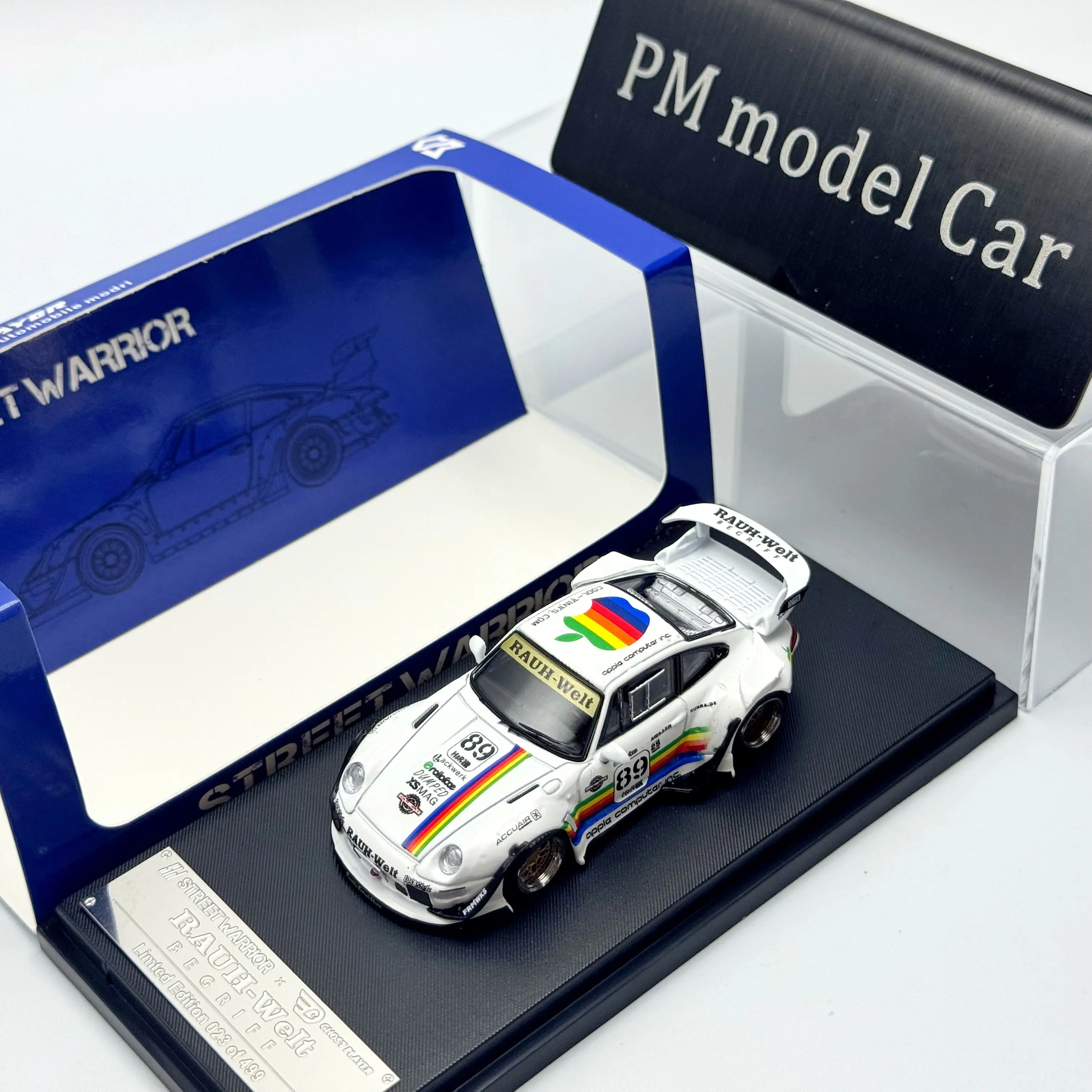 SW 1:64 Porsche RWB 993 Widebody Modified White Apple Livery Alloy Diecast Model Car Collectible Gift Static Display