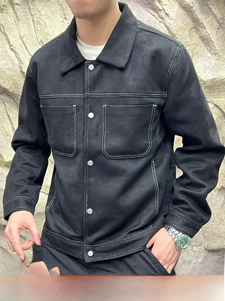 

Waed Suede Men's Busin Casual Jaet Collar New Autumn 2025 Faion Outerwear Stand Fit Windproof Long Sve Coat