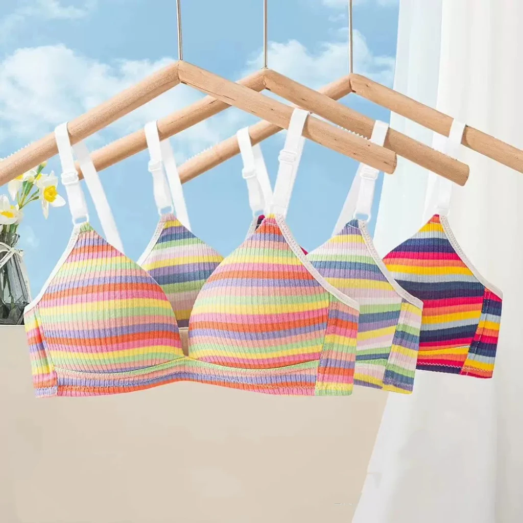 2pcs Girls Rainbow Wireless Bras Seamless Push Up Bra Comfortable V-Shaped Gathering Underwears Student AB Cup Intimate Lingerie