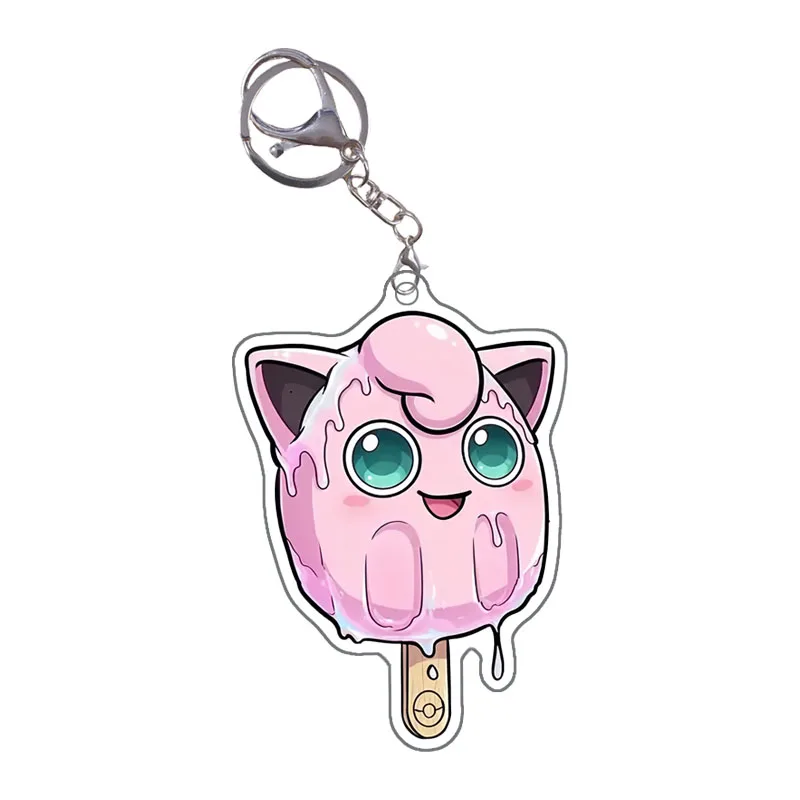 Auto-feito pokemon charmander qikachu squirtle eevee gengar transformando em sorvete bonito dos desenhos animados anime chaveiro saco pingente