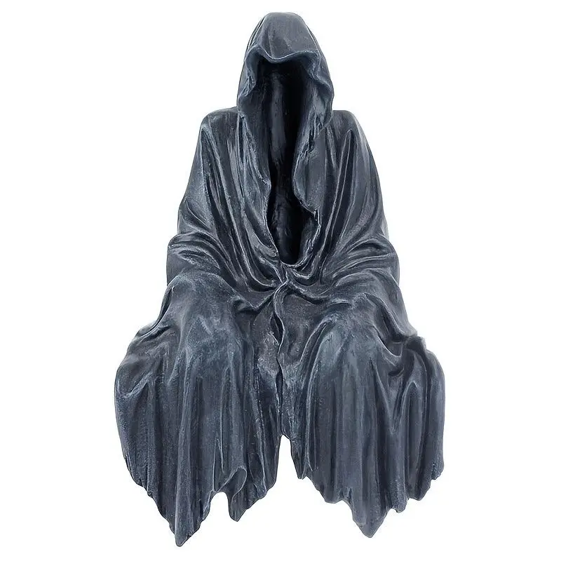 Gothic Sitting Black Robe Nightcrawler Figurine, Mysterious Dark Lord Resin Ornament, Thriller Style Home Craft Decor