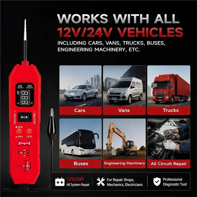 Car Circuit Tester,Relay Tester, 2 In 1 Digital Voltage Tester(12-24V Dc), Relay Diagnostic Tool Power Circuit Tester