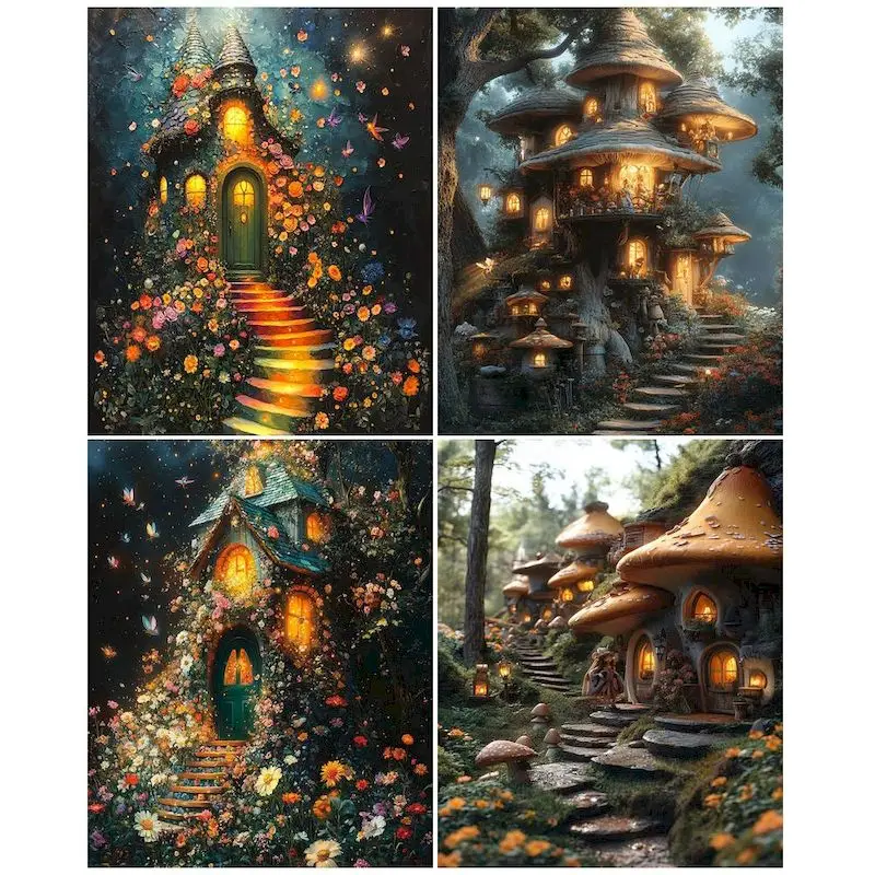 لوحة GATYZTORY حسب الرقم منظر طبيعي ليلي سحري على إطار قماشي صورة بالأرقام دهانات أكريليك جدار ديكور فني للمنزل