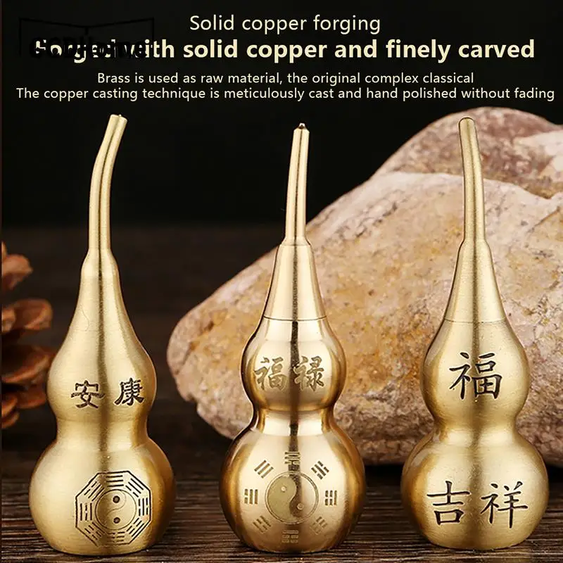 Chinese Good Luck Gourd Figurine Brass Feng Shui Home Decor Craft Bagua Diagram Pattern Charm Amulet Statues Sculpture Gift