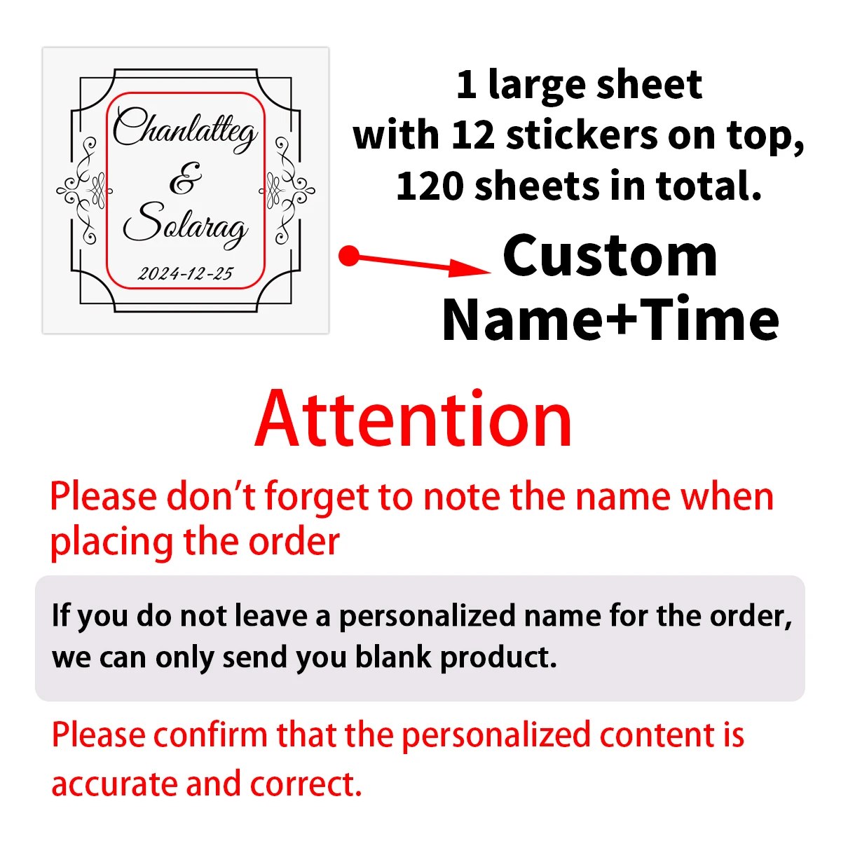10sheets-120pcs Custom Transparent Wedding Stickers,Personalized Name&Date Labels,For Party,Gift Wrap Decor,Diy Scrapbook Facors