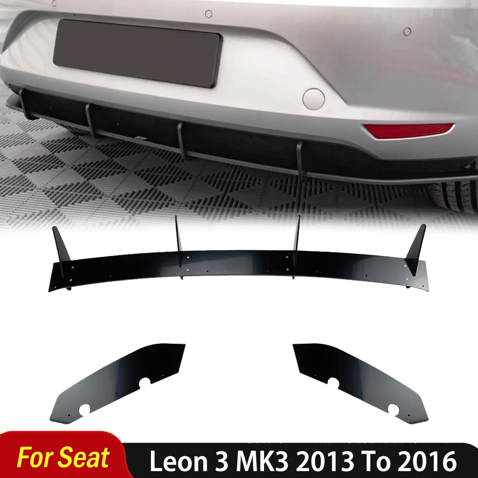 

For Seat Leon 3 MK3 2013 To 2016 4 Fins Rear Bumper Lip Body Kits Diffuser Spoiler Splitter Protecter Styling Auto Accessories