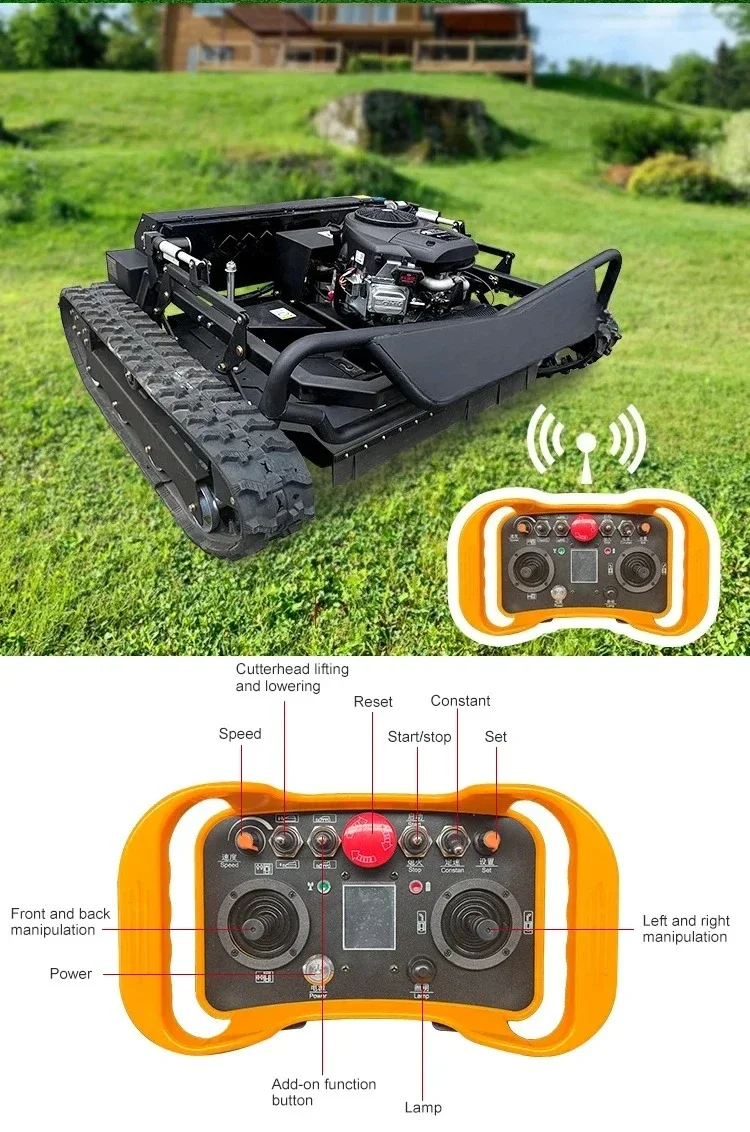 1300mm Wide Cutting Commercial RC Lawn Mower, 10-70° Slope All-Terrain Waterproof Crawler Robotic Mower for Large Field Farming