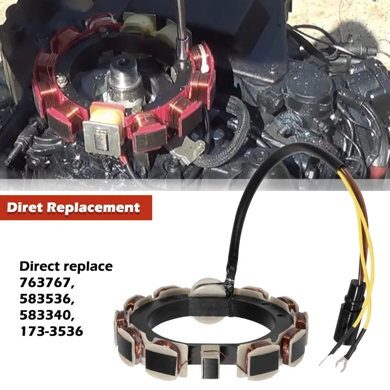 

173-3536 Stator Fits for 4 Cylinder 2 Stroke 9 Amp Johnson/Evinrude Outboard Engines for 65, 80 JET, 85, 88, 90,100,112 ,115 HP