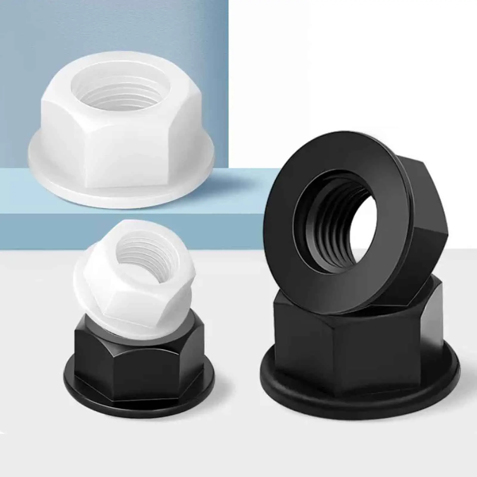 10/50pcs M3 M4 M5 M6 M8 M10 M12 DIN6923 Black White Flat Bottom PA66 Plastic Nylon Insulation Hexagonal Hex Head Flange Nut