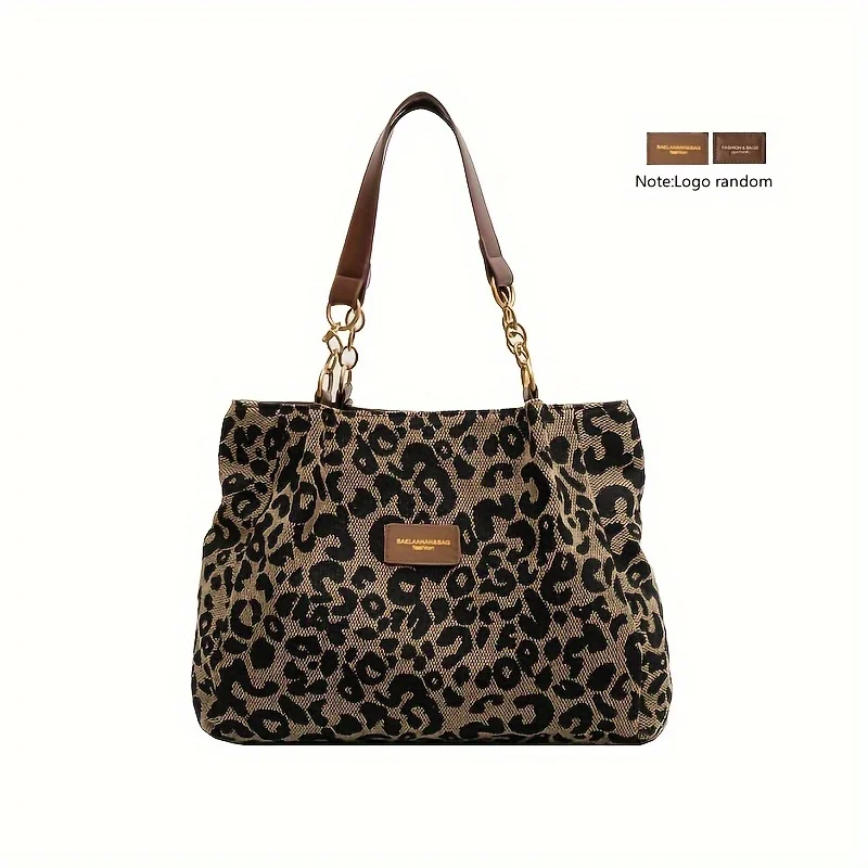 Borsa tote in tela con stampa leopardata, borsa a tracolla alla moda per donna, perfetta per la scuola, l\'ufficio e lo shopping