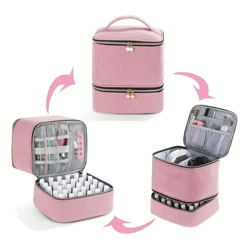 New 30 Grids Nail Polish Storage Bag Essential Oil Case Portable Cosmetic Large Handbag Organizer with Handle for Travel Girl