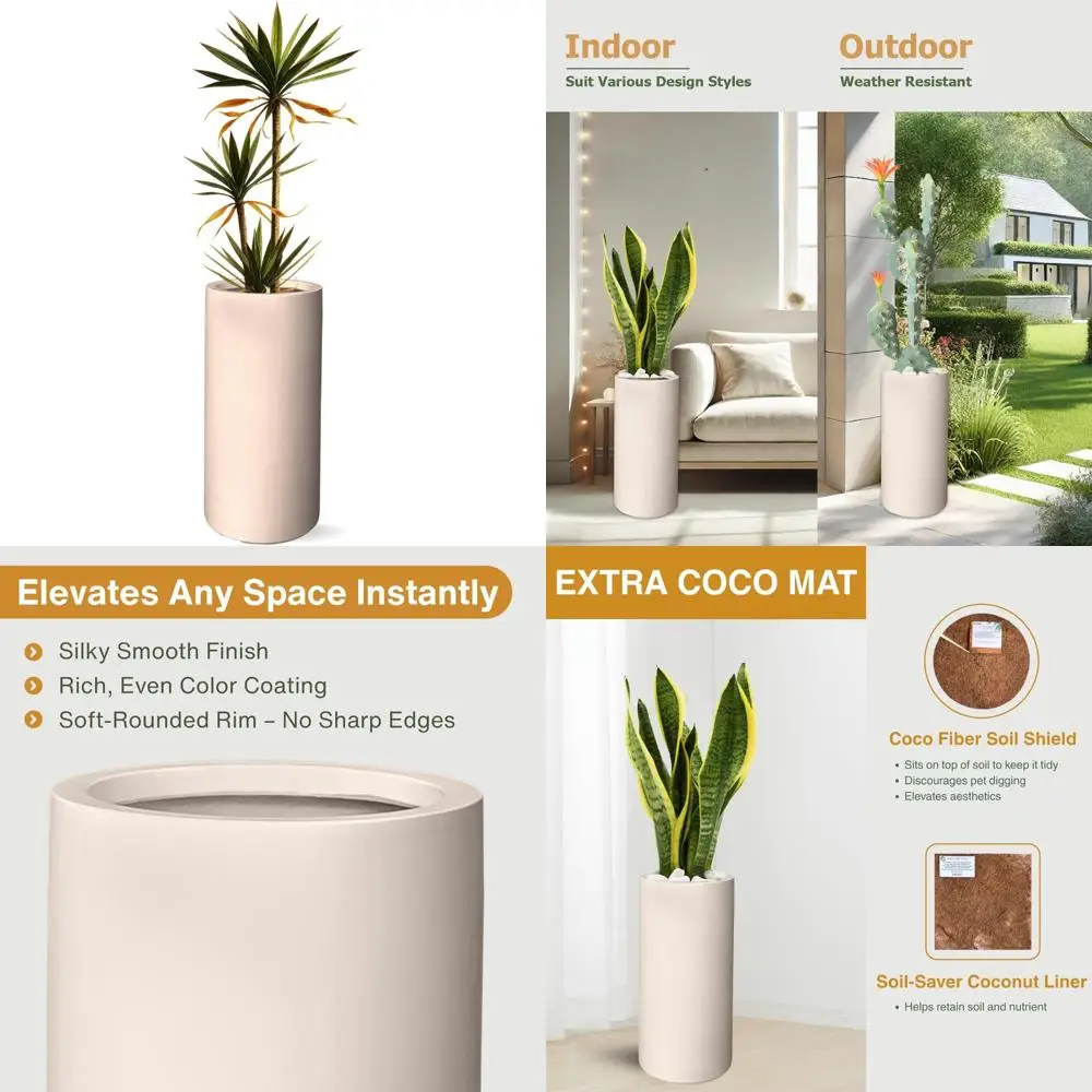 

Tall Cylinder Planter with Drainage Hole, Smooth Finish, Suitable for Indoor and Outdoor, 19.5 High x 9.8 Diameter, Versatile Us