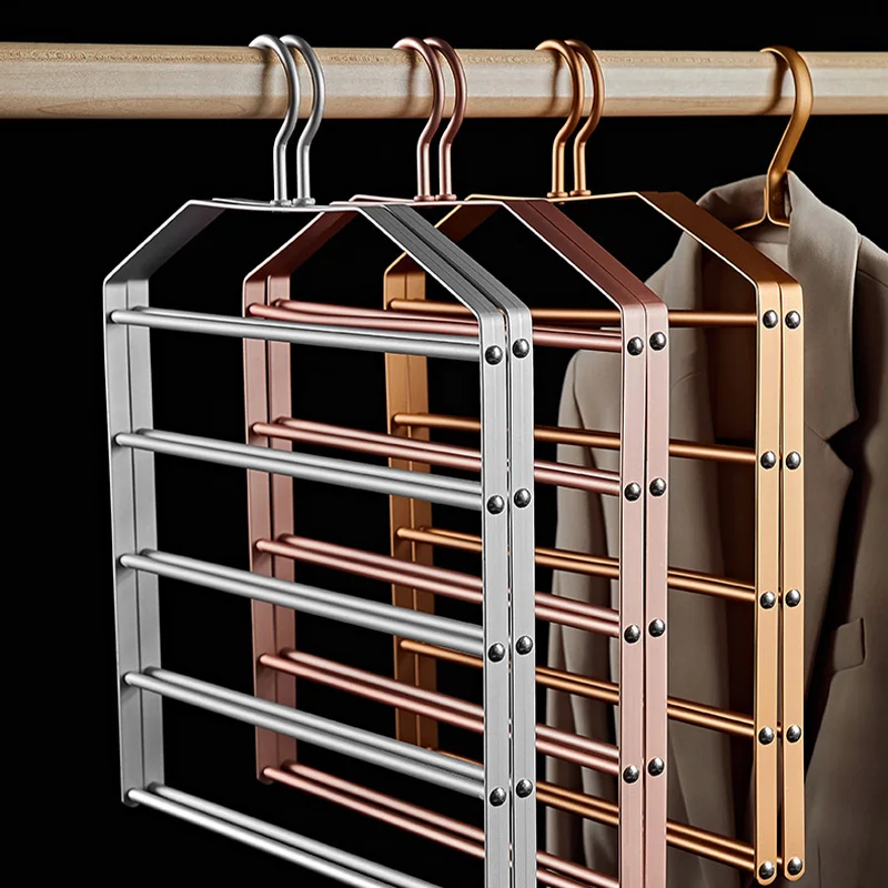 

1pc 5 in 1 Gold Pant Hanger,Multi-Layer Space Saving Storage Rack for Trouser Tie Slack Scarf,Aluminum Alloy Closet Organizer