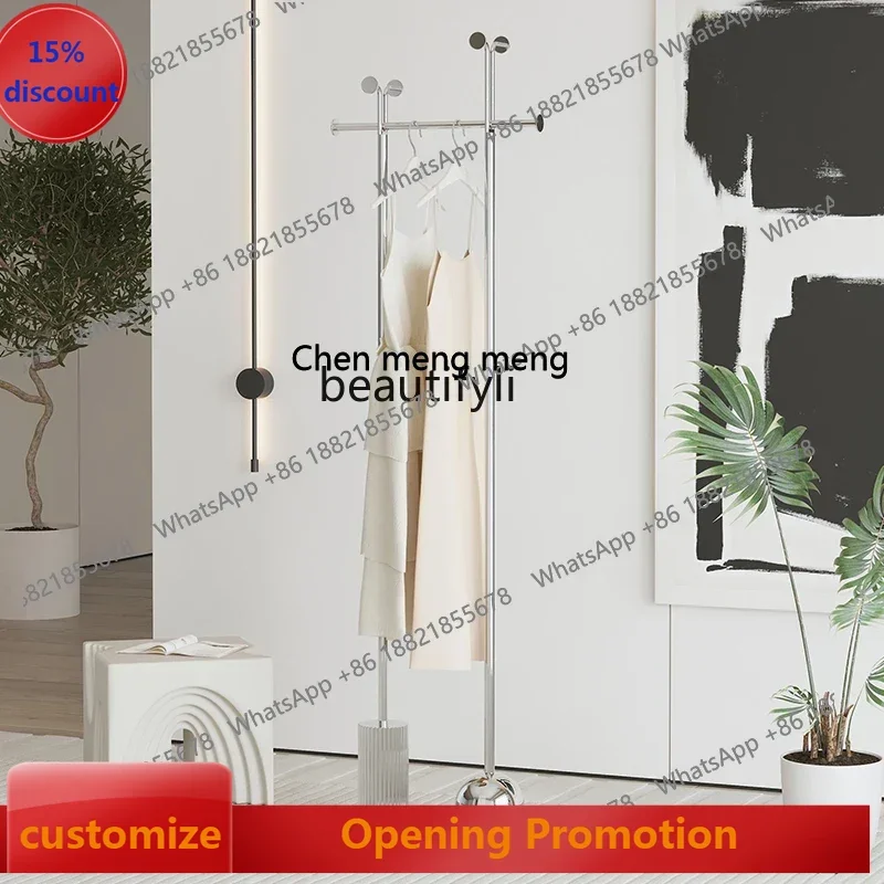 

B7304 ss Light Luxury Coat Rack Stainless Steel Coat Hanger Floor Bedside Clothes Storage Silver Bag Hanging Rack