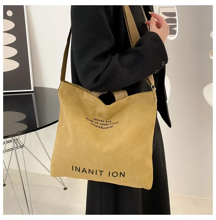Japanische Minimalistische Canvas-Umhängetasche, Robuste Waschbare Handtasche mit Großer Kapazität, Schultertasche für Studenten & Tägliches Tragen – Detail 14