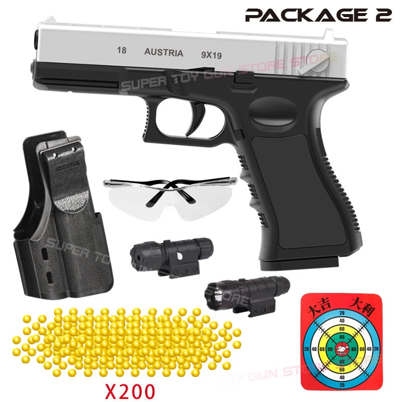 Czarny pistolet zabawkowy G18. Pistolet na miękkie kulki ładowany ręcznie, pistolet pneumatyczny do gier strzeleckich na zewnątrz, pistolet zabawka dla dorosłych.