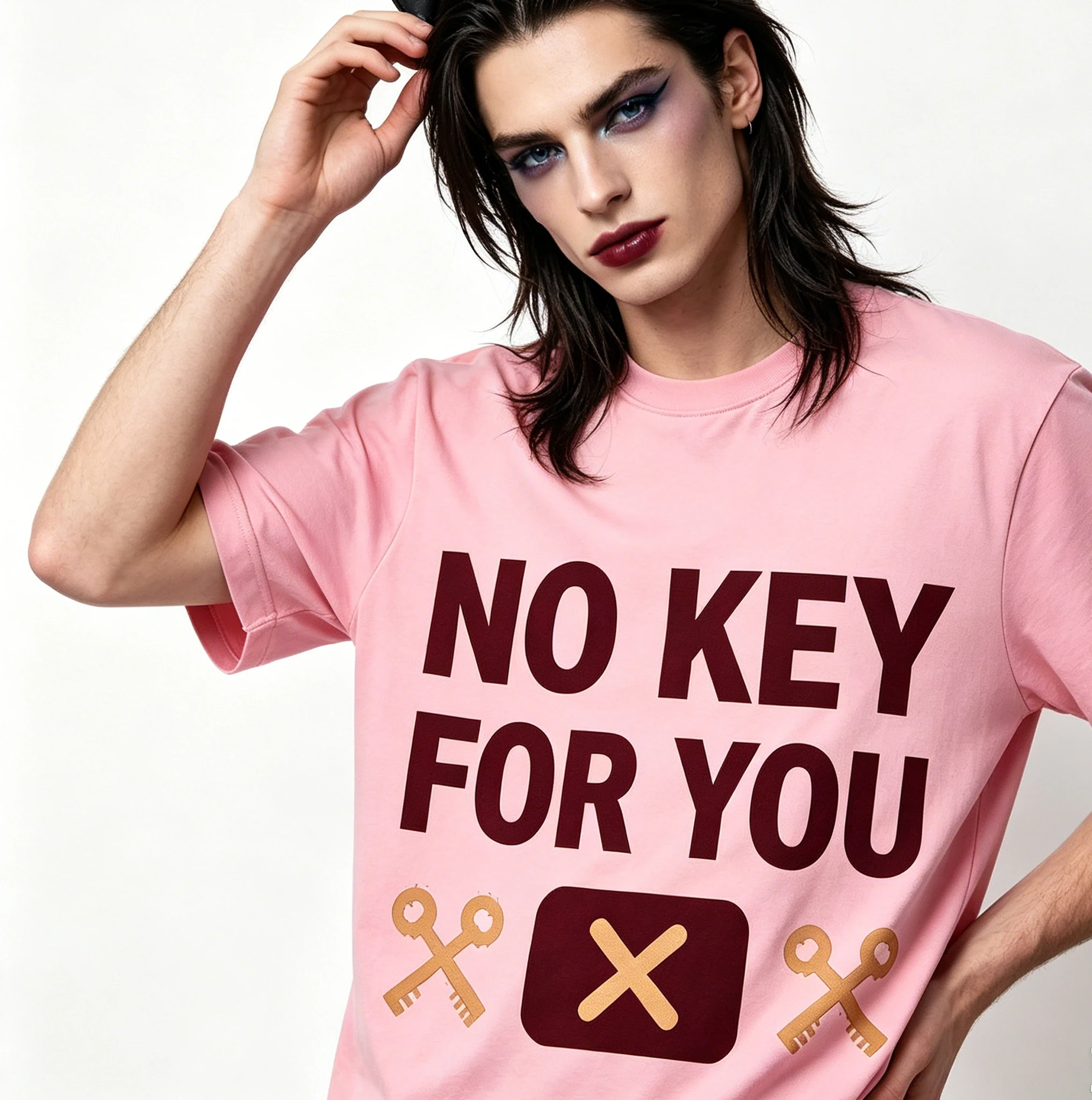 LGBT Y2K Kawaii Black Chastity Print Tee Locked Sissy Sub Twink Pet Catboy Soft Trap Effeminate Otokonoko Top