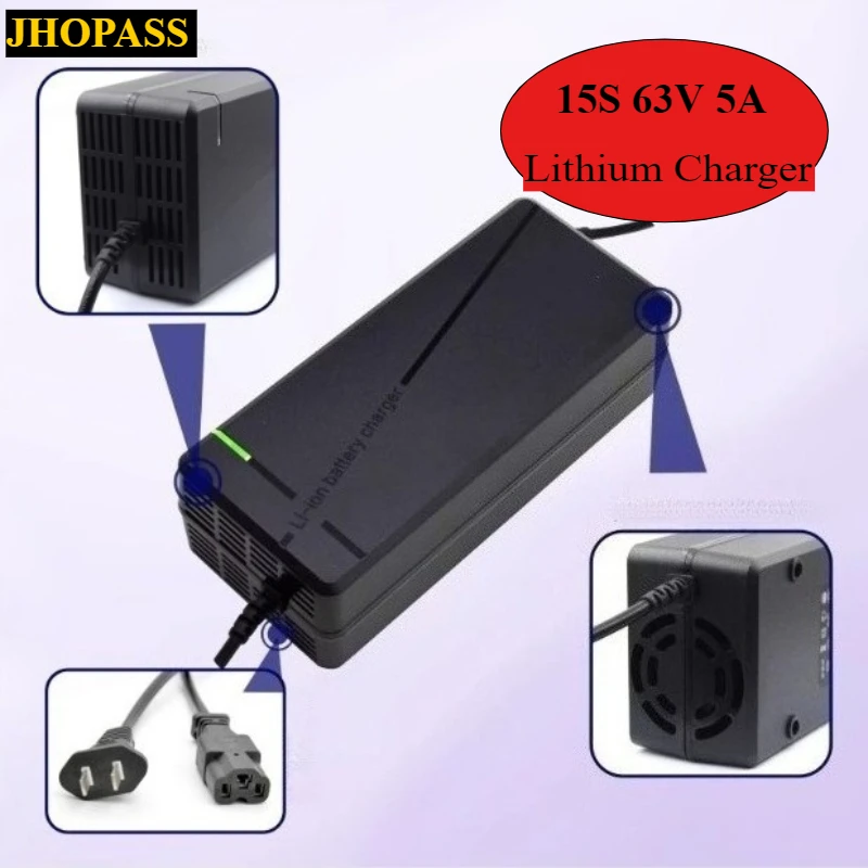 63V 5A Smart 15S Li-ion LiFePO4 Lithium Battery Charger for 63V 60V 55.5V Motorcycle E-bike Scooter AC110-220V AU EU UK US Plug