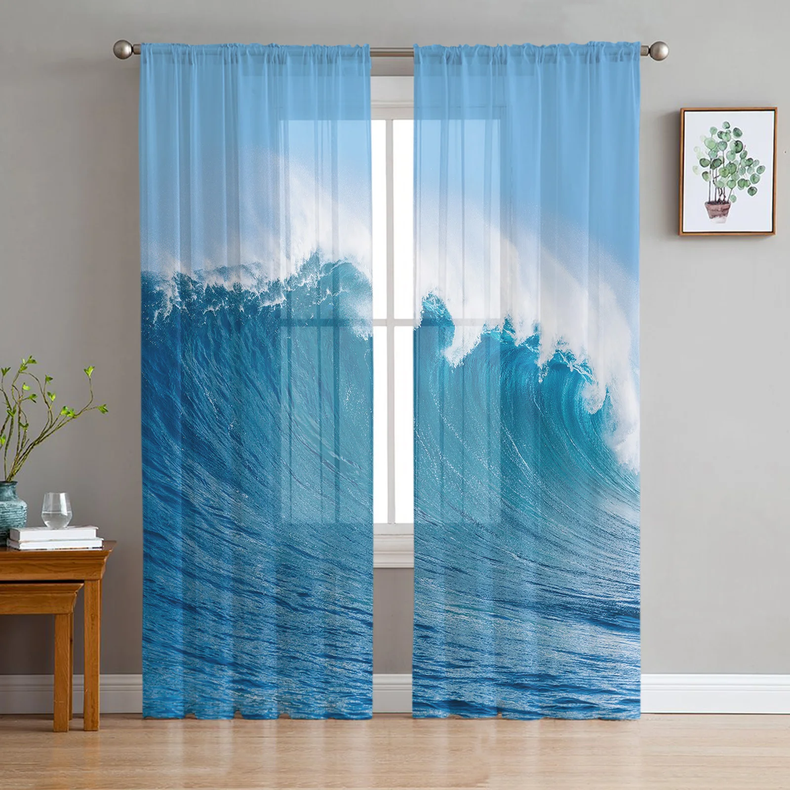 Sea Wave Surfing Summer Hawaii Tulle Sheer Curtains for Living Room Bedroom the Room Kitchen Voile Organza Decoration Curtains