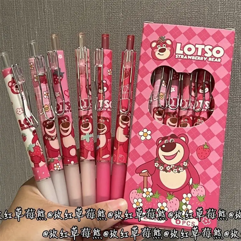 New Disney kawaii animation peripheral Lotso gel pen black 0.5mm carbon pen cute pink bear bullet black boxed pen gift wholesale