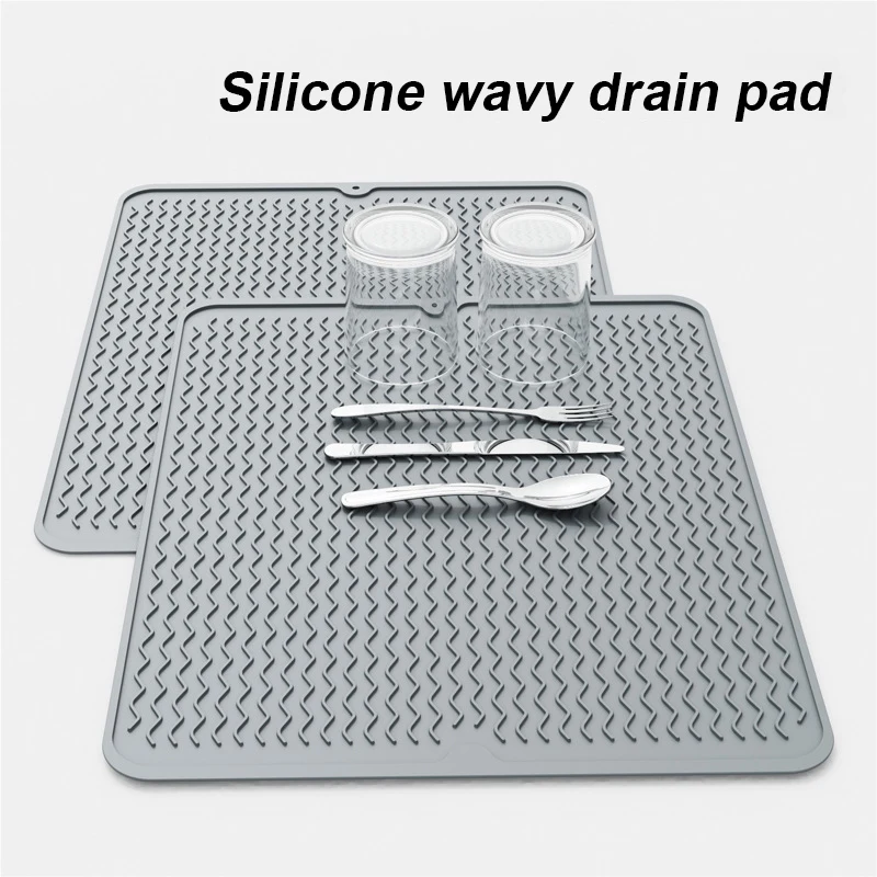 Almofada de secagem de louça de drenagem antiderrapante de silicone para bancada de cozinha, almofada de isolamento térmico, dobrável e pode ser pendurada para armazenamento