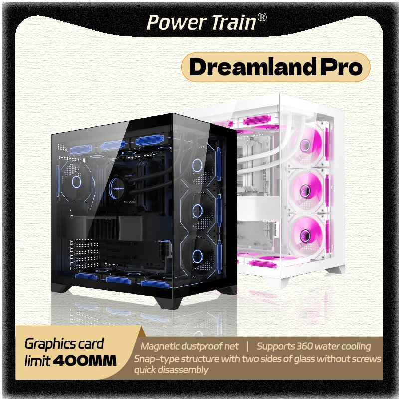

Power train Dreamland PRO PC gaming case ATX MATX ITX motherboard 360water-cooled Sea view room Double-sided glass computer case