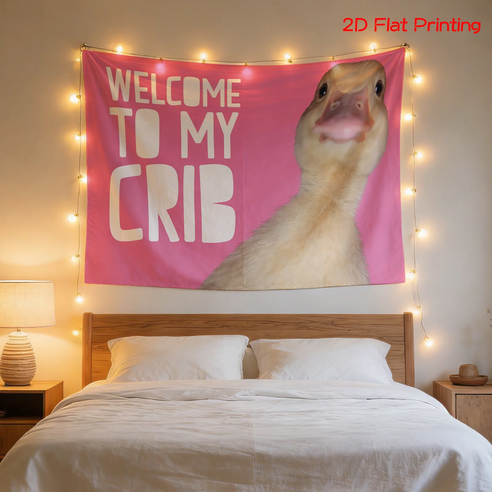 VIKAMA Funny Duck Pink Background Tapestry Welcome to My Crib ins Style Room Decoration Home Decoration