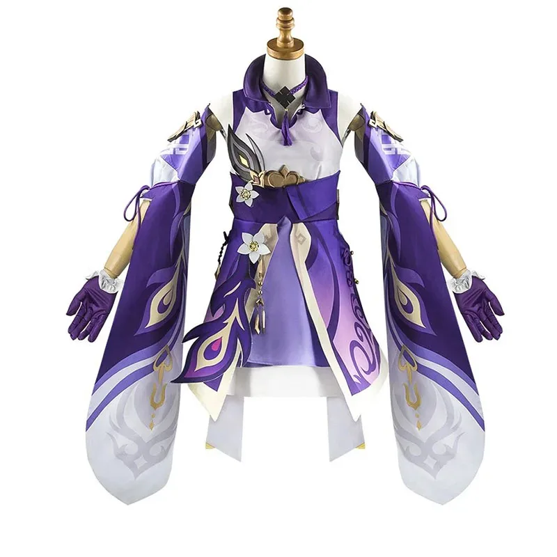 qq023Keqing Cosplay Costume with Headwear Ke Qing Wig Shoes Women Girl Dress Uniform Set Halloween Carnival Party Role Play Outf