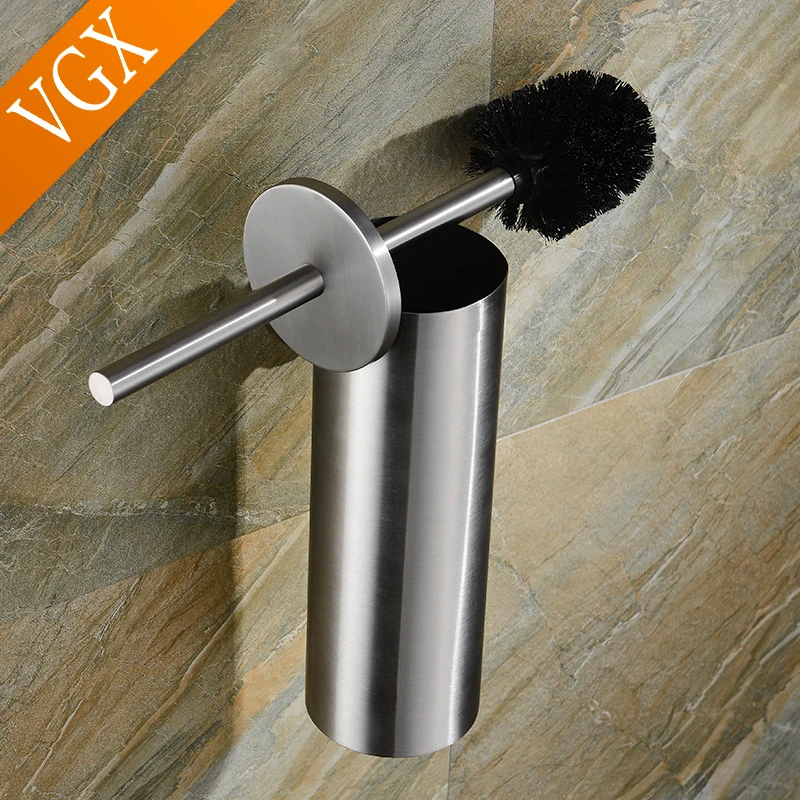 VGX Bathroom Toilet Brush Holder Stainless Steel Wall Mount Cleaning Brush Holder Set Household Accessories Black Brushed Chrome