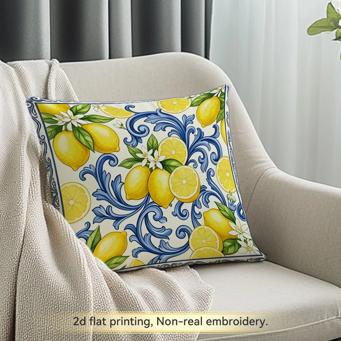 1pc Mediterranean Style Lemon Cushions Pillowcase Polyester Cushion Cover Throw Pillow Pillowcover Home Car Sofa Decor