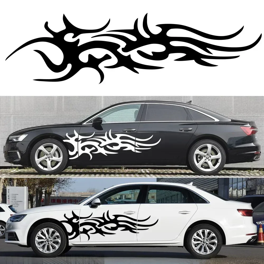 

Наклейки на боковые двери Doordash, 2 шт., виниловые, с изображением огненного элемента и полос, для украшения автомобиля, новые аксессуары для авто