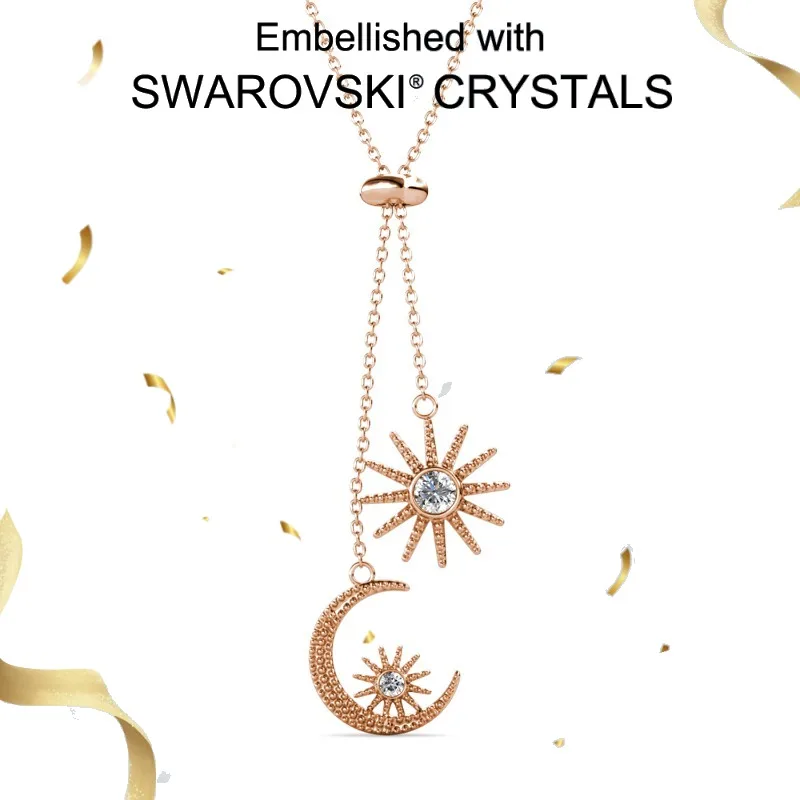 

Daisini 925 Sterling Silver Tassel Star Moon Pendant Neckalce Embellished with Swarovski Crystals Y-shape Necklace for Women