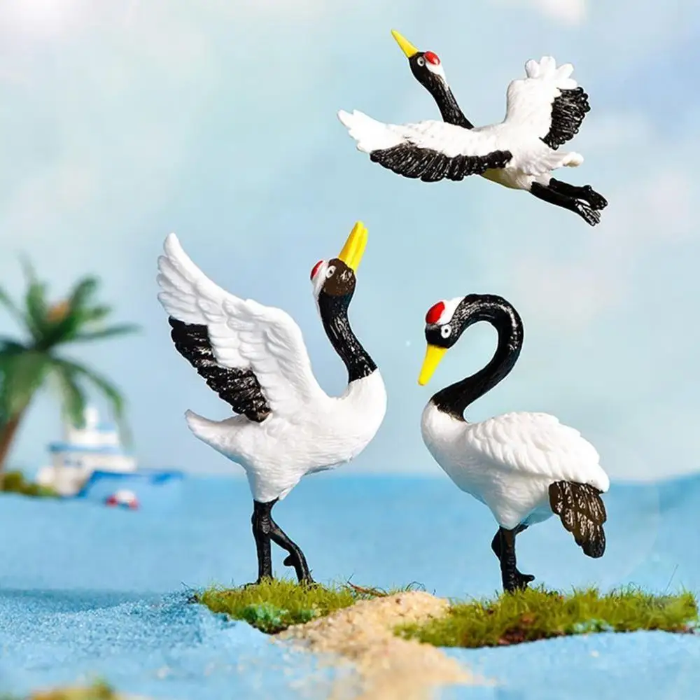 Bonsai Ornament Imitation Crane Lake Scene Display Resin Crane Figurine Red-crowned Crane Model Desktop Decor Micro Landscape