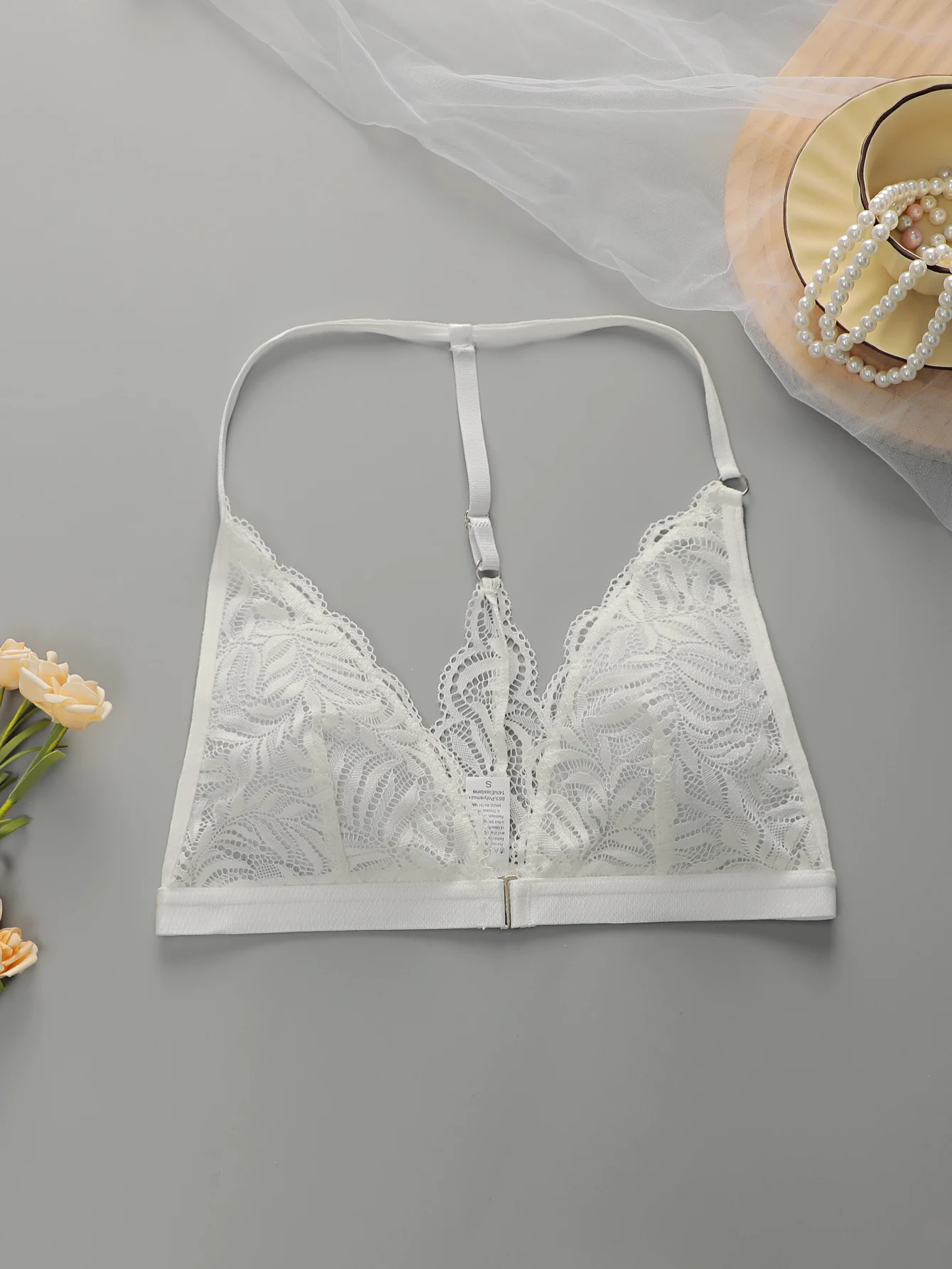 Women's sexy front button lace flower bra without steel ring gathering push ups comfortable and close fitting bra YS2497