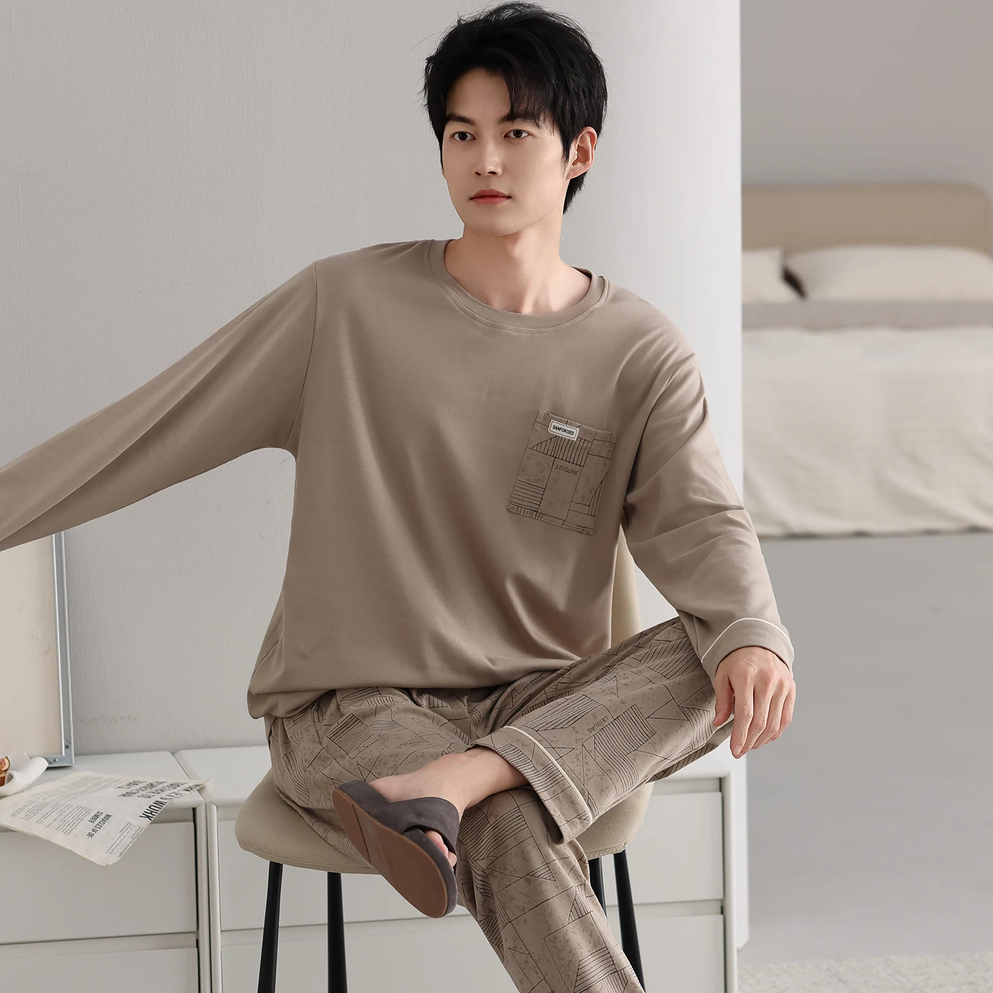 Plus Size L-6XL Men Pajamas Set 100% Cotton Sleepwear Male Autumn Long Sleeve Pyjamas