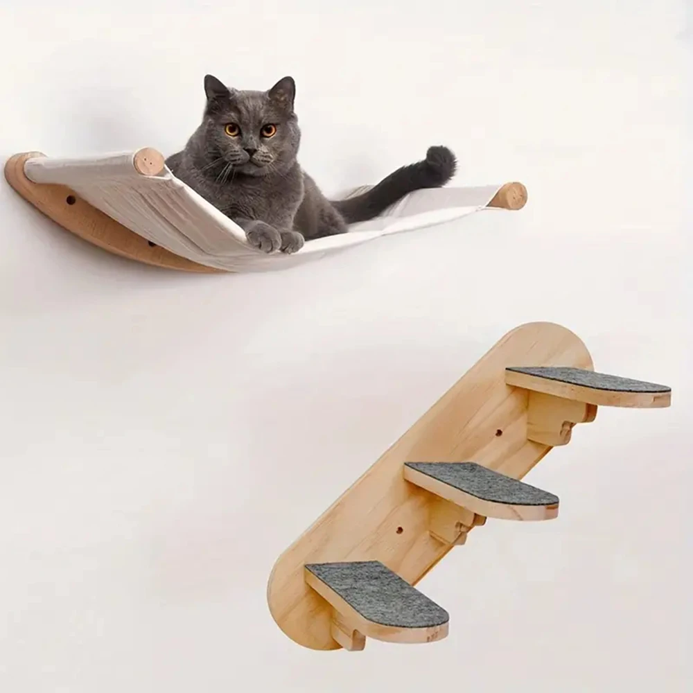 

Conjunto de dos piezas de combinación de escalera y hamaca para gatos montada en la pared con escaleras de fieltro para gatos, m