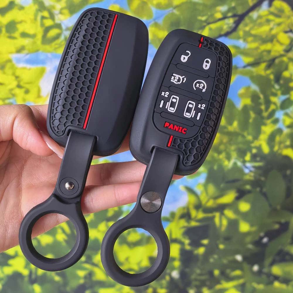 Honeycomb 6+1‑Button Silicone Key Fob Cover With Keychain For Chrysler Pacifica 2017‑2020 Voyager 2020 Smart Remote Protector