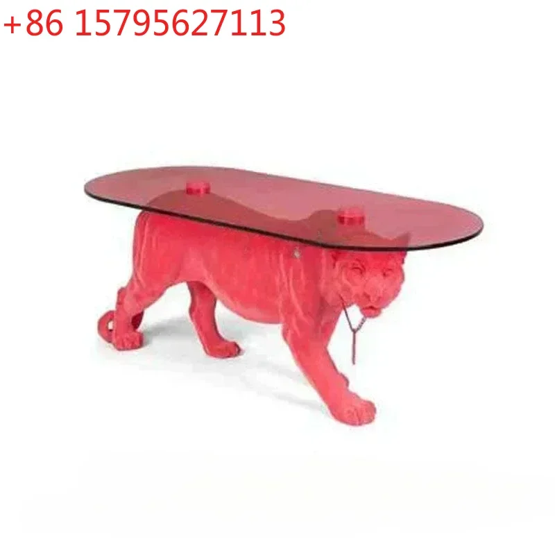 

Modern Simple and Light Luxury FRP Animal Pink Leopard Tempered Glass Tea Table