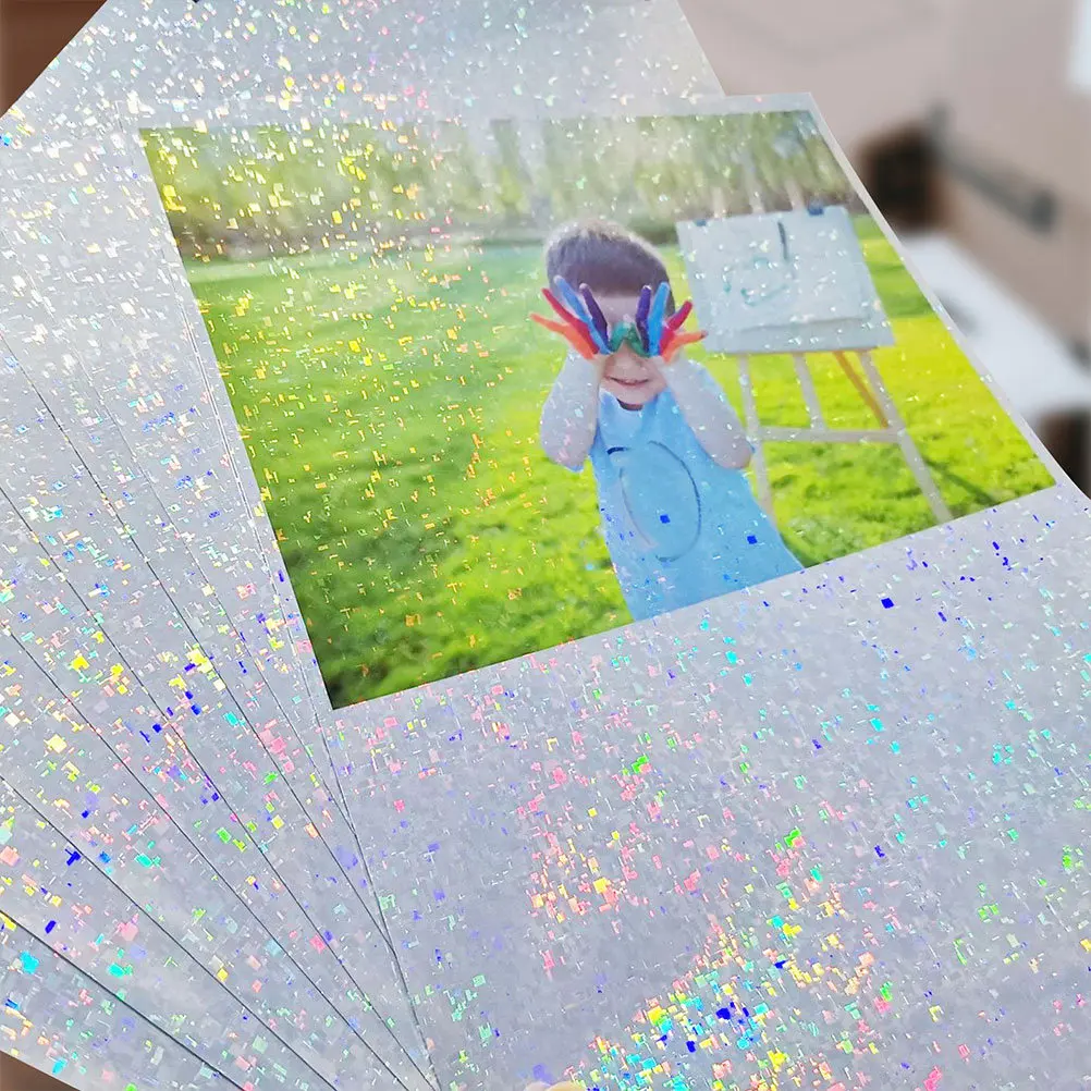 8Pcs Waterproof Laser Photo Paper Glossy Photo Printing Paper for Home Office School Projects Replacement Supply Colorful Design